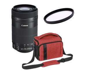 Canon EF-S 55-250mm f 4-5.6 IS STM + FILTR UV 58mm +  Torba Pedea XL czerwona