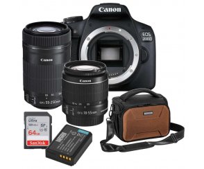 Zestaw Canon 2000D + 18-55 IS II + 55-250 IS STM + KARTA 64GB + TORBA PEDEA + AKUMULATOR LP-E10
